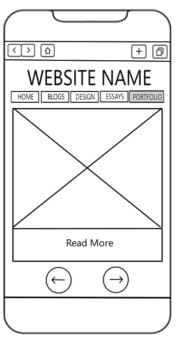 Portfolio Page Mobile Wireframe A wireframe image of a mobile verson of my website's portfolio page